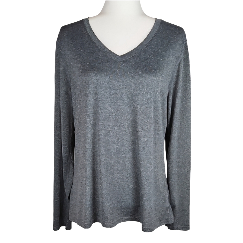 Hanes Long Sleeve V-Neck Sport Shirt in Gray
